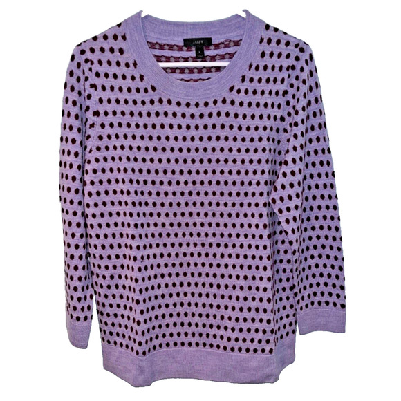 J Crew Tippi Sweater in Jacquard Dot in French Purple Cabernet Sz. L EUC - Picture 2 of 7